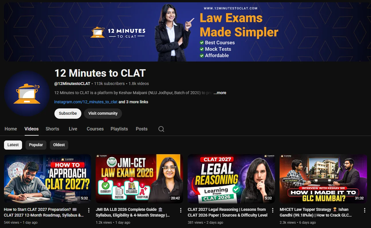 12 Minutes to CLAT Youtube