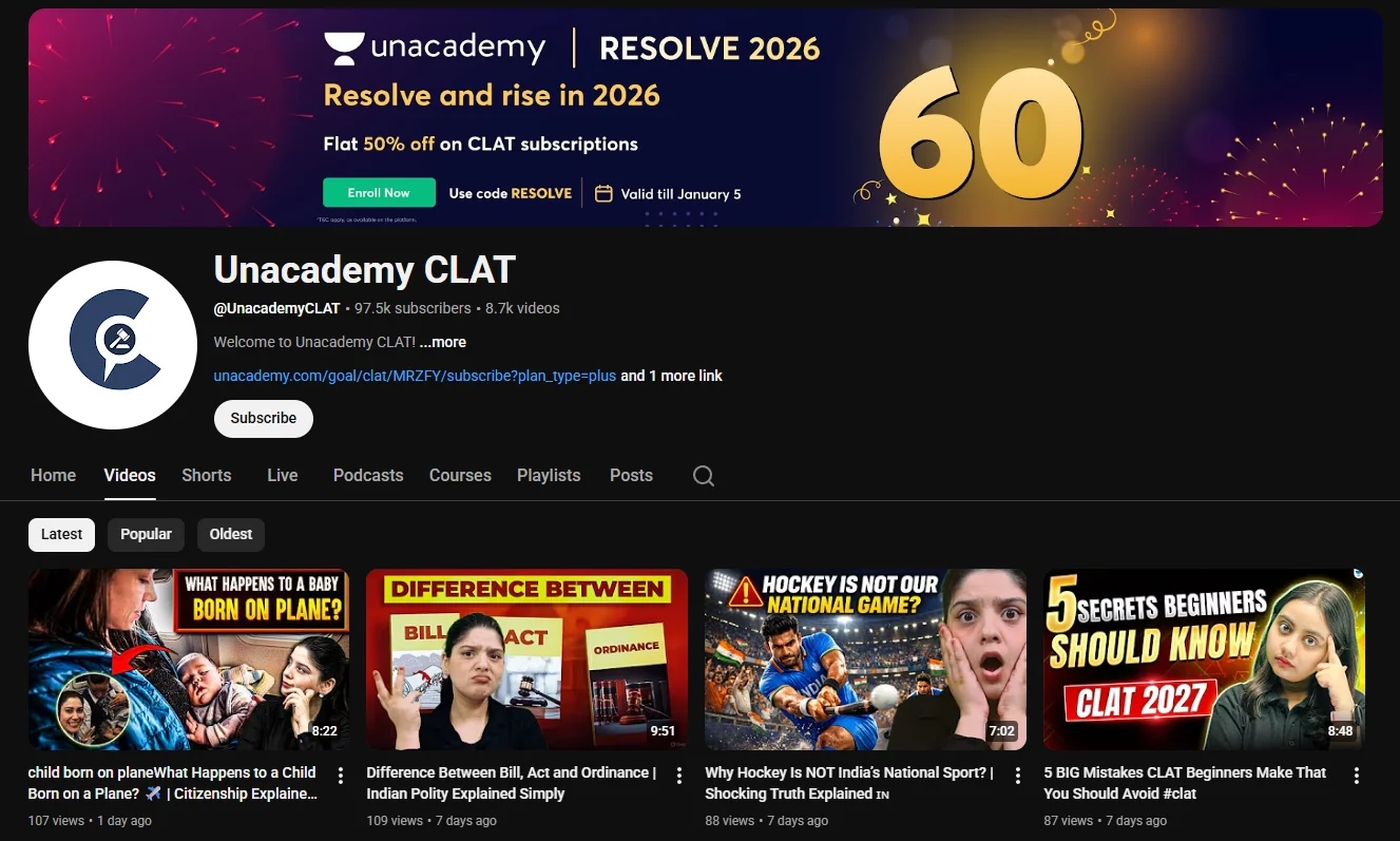 Unacademy CLAT and Other Law Entrance Exams You tube